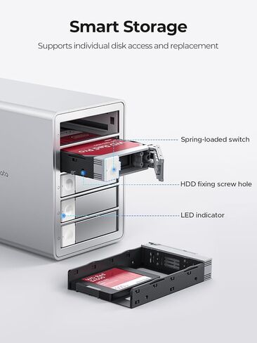 ORICO Daisy-Chain 5 Bay Hard Drive Enclosure USB 3.1 Gen 2 Aluminum Das Enclosure Support 22TB and Expansion Max Up to 330TB for 3.5-inchs HDD -9958C3 in Saudi Arabia