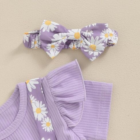 Toddler Baby Girl Daisy Dress Ribbed Ruffles Short Sleeve Twirl Dresses with Headband Little Girls Summer Outfits in Saudi Arabia
