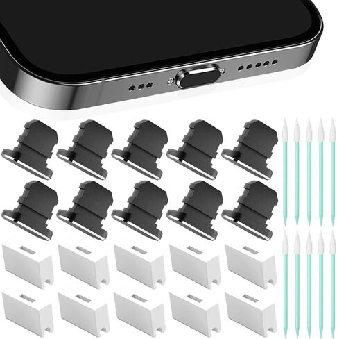 غطاء قابس مضاد للغبار لهاتف iPhone، غطاء مطاطي مقاوم للغبار لمقبس منفذ شحن iPhone مع مسحات تنظيف، حامل قابس، متوافق مع iPhone 14، 13، 12، 11 (30 قطعة، أسود) in Saudi Arabia