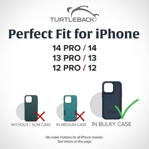 حافظة هاتف من النايلون الفاخر من Turtleback لهاتف iPhone 14/14 Pro و13/13 Pro و12/12 Pro، كبيرة - حامل حزام هاتف أسود يناسب الجرابات الكبيرة - حافظة هاتف مع مشبك حزام معدني حصري in Kuwait