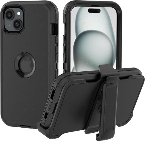 حافظة لهاتف iPhone 15 Plus: غطاء حماية متين مقاوم للصدمات مع حافظة بمشبك حزام لهاتف Apple iPhone 15 Plus 6.7 (أسود + برتقالي) in Kuwait