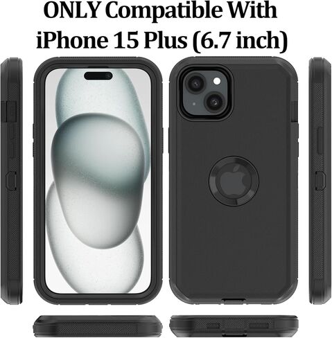 حافظة لهاتف iPhone 15 Plus: غطاء حماية متين مقاوم للصدمات مع حافظة بمشبك حزام لهاتف Apple iPhone 15 Plus 6.7 (أسود + برتقالي) in Kuwait