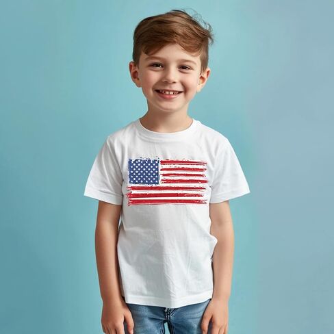 قمصان حفار بعلم الولايات المتحدة الأمريكية للصبي قميص الرابع من يوليو للأطفال، قمصان عيد الاستقلال للأولاد والبنات الصغيرة in Kuwait