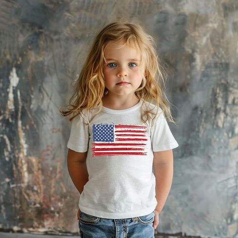 قمصان حفار بعلم الولايات المتحدة الأمريكية للصبي قميص الرابع من يوليو للأطفال، قمصان عيد الاستقلال للأولاد والبنات الصغيرة in Kuwait