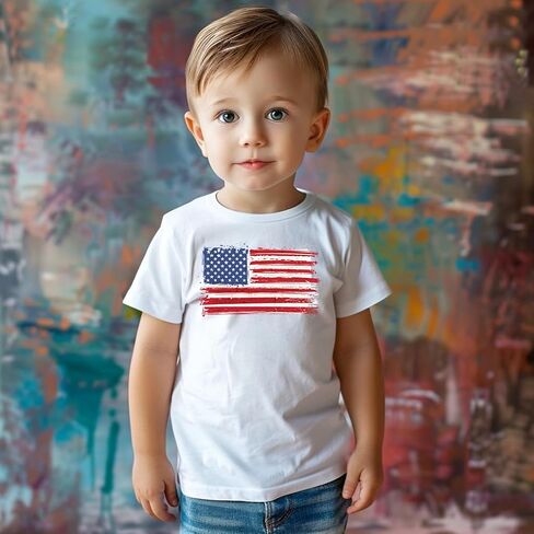 قمصان حفار بعلم الولايات المتحدة الأمريكية للصبي قميص الرابع من يوليو للأطفال، قمصان عيد الاستقلال للأولاد والبنات الصغيرة in Kuwait