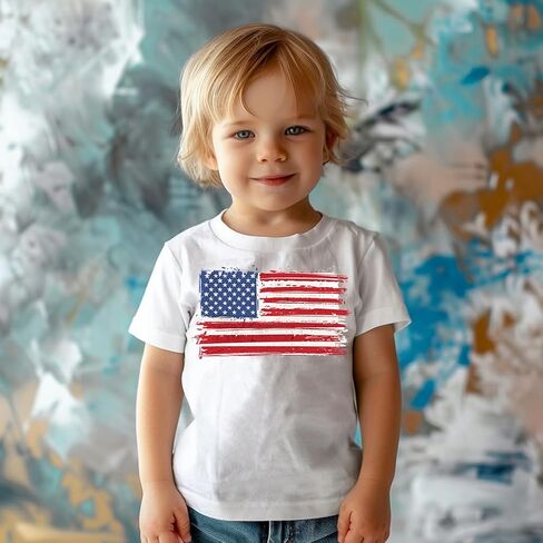 قمصان حفار بعلم الولايات المتحدة الأمريكية للصبي قميص الرابع من يوليو للأطفال، قمصان عيد الاستقلال للأولاد والبنات الصغيرة in Kuwait