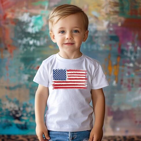 قمصان حفار بعلم الولايات المتحدة الأمريكية للصبي قميص الرابع من يوليو للأطفال، قمصان عيد الاستقلال للأولاد والبنات الصغيرة in Kuwait