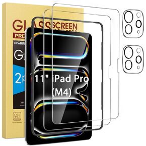 SPARIN Screen Protector for iPad Pro 11 Inch M4 2024 (5th Generation), with Camera Lens Protector & Alignment Frame, Case Friendly/Apple Pencil Compatible Tempered Glass [2+2 Pack]