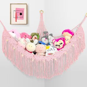 Large Stuffed Animal Net or Hammock, Stuffed Animal Storage Macrame Toy Hammock Hanging Net for Stuffed Animals Corner, Plushie Net Hammock Toy Organizer for Boho Kids Room Nursery Playroom