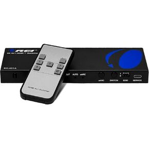 OREI 8K eARC HDMI 2.1 Switch 4x1, Switcher with Audio Extractor UltraHD Supports Upto 4K @ 120Hz PS5, Xbox, Gaming, Remote Contorl IR EDID HDCP 2.3 - Optical Out, L/R Headphones (BK-401A)