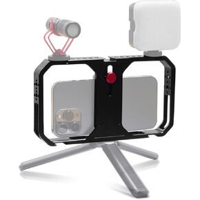 Universal Phone Video Rig Kit for iPhone Filmmaking Vlogging Rig Metal Case Phone Video Stabilizer with Cold Shoe Mount for Videomaker Videographer for iPhone.