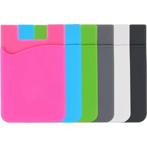 Phone Card Holder Sockets, Colors in Random - Silicone Adhesive Stick-on ID Credit Card Wallet Phone Case Pouch Sleeve Pocket for Most of Smartphones, 6 Pack