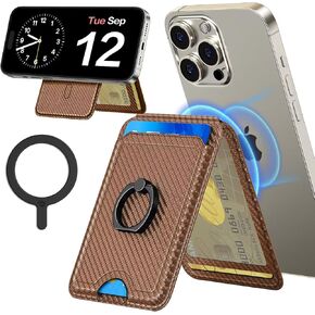 Magsafe Wallet with Magnetic Card-Holder - Phone Wallet with Adjustable Stand and Ring Grip, Fit 5 Cards, Compatible with iPhone, Samsung and etc, (Black)