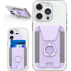Magnetic Wallet with Card Holder, Compatible with Mag-Safe Wallet, Leather Card Holder, Wallet with Phone Ring for iPhone 15/14/13/12 Series, 7 Cards Holder (Purple)