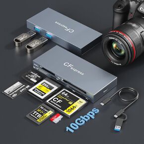 CFexpress Type B Card Reader,8 in 1 Multi CF Express Reader for CFexpress Type B/CF/XD/MS/TF/SD/USB,USB3.2 Gen2 10Gbps CFexpress Memory Card Reader for Windows/Mac/Linux/Android Read 6 Cards and 2 USB