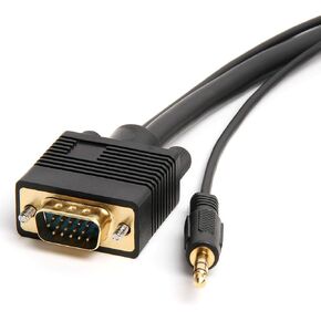 كابل شاشة VGA SVGA مع صوت 35 قدم (10 أمتار) HD15 (ذكر إلى ذكر) مع كابل شاشة صوت ستيريو 3.5 ملم 35 قدم (10 متر)