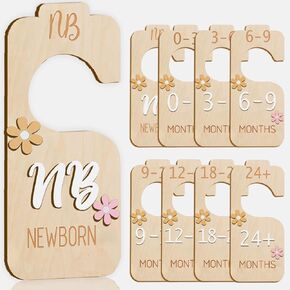 Baby Closet Divider - 3D Double-Sided Wooden Baby Wardrobe Baby Closet Organizer,Daisy design Nursery Decor Clothes Hanger Dividers for Sorting 8 Sizes from Newborn to 24+ Months