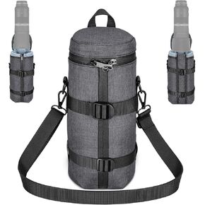 Neewer Camera Lens Pouch for 5.7"x12.4"/144x315mm DSLR Mirrorless Camera Lens, Water Repellent Thicker Expandable Protective Case Bag with Lockable Opening Zippers, Shoulder Strap, Rear Buckle, PB012