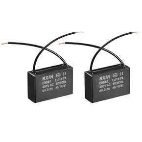 uxcell Ceiling Fan Capacitor CBB61 1uF 450V AC 2 Wires Metalized Polypropylene Film Capacitors 36.5x11x24.5mm for Water Pump Motor Generator, Pack of 2