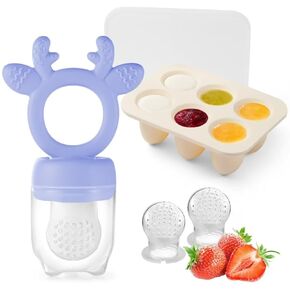 Baby Fruit Food Feeder Teether with Breastmilk Popsicle Molds, Cute Silicone Breast Milk Popsicle teether for BabiesTeething