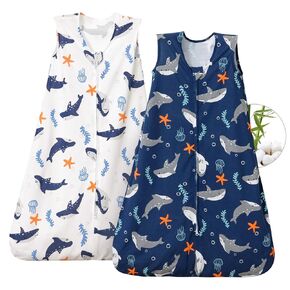 PHF 70% Rayon Derived from Bamboo and 30% Cotton Baby Sleep Sacks 0-6 Months, Baby Sleeping Bag 2-Way Zipper, 2 Pack 0.5 TOG Soft and Breathable Wearable Blanket for Baby Boys Small Size, Dinosaur