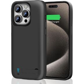 RUNSY [Upgraded Battery Case for iPhone 15 Pro Max, 6000mAh Rechargeable Extended Battery Charging/Charger Case, Add 100% Extra Juice (6.7 inch) Black