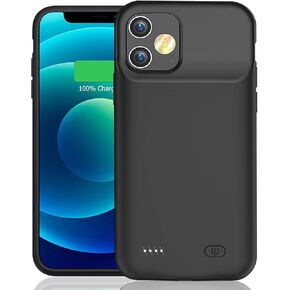 Battery Case for iPhone 12 Mini, Upgraded 6500mAh Ultra-Slim Portable Rechargeable Extended Battery Pack Charging Case Compatible with iPhone 12 Mini (5.4 inch) Charger Case Support Carplay (Black) in Kuwait