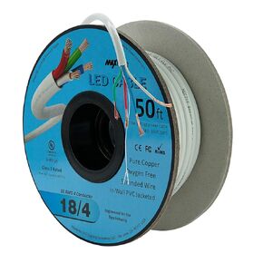 100 ft. 18AWG Low Voltage LED Cable 4 Conductor In-Wall Jacketed Pure Copper Speaker Wire UL Listed Class 2