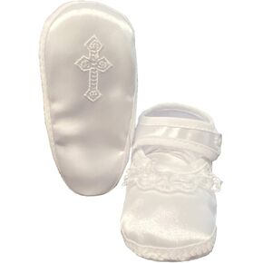 Swea Pea & Lilli Baptism Shoes for Baby Girl White Baby Booties w Celtic Cross