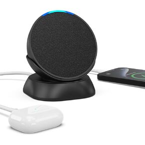 PlusAcc Stand for Pop with USB-C and USB-A Charging Ports, Table Holder Base Station for Charge Cellphones and Earbuds, Non-Slip Base (Black)