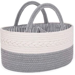 Oliver & Emilia Diaper Caddy with Removable Dividers - Cotton Nursery Basket, Easy Clean Portable Organizer - White