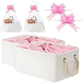 2 Pcs Baby Diaper Caddy Organizer Baby Storage Basket for Gifts Empty with Gift Bag and Bow Ribbon, Baby Shower Storage Collapse Bin for Nursery Decor Toy Storage