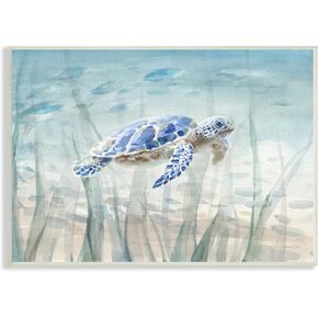 Stupell Industries Baby Sea Turtle Blue Speckled Aquatic Animal Ocean, Design by Danhui NAI Wall Plaque, 15 x 10