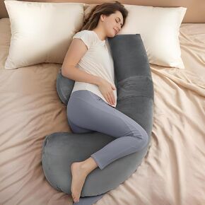 Maternity Pillows,Pregnancy Pillows for Sleeping,Full Body Pillows for Pregnant Women,J-Shaped Full Body Maternity Pillow with Removable Cover,Side Sleeper Pillow for Adults (Cotton, Blue)