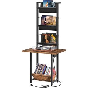 حامل مشغل تسجيلات مع مخرج طاقة، حامل قرص دوار مع وحدة تخزين من الفينيل، طاولة مشغل تسجيلات فينيل تصل إلى 200 ألبوم، رف حامل تسجيلات من الفينيل، منظم مشغل تسجيلات ETHR106E01 in Kuwait