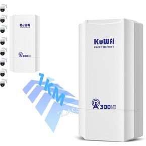 KuWFi Point to Point Wireless Bridge, 5.8G 900Mbps 2KM WiFi Ethernet Bridge Long Range, Wireless Access Point Outdoor CPE 100Mbps Port, Pre-Configured Network for WiFi Coverange and CCTV Project