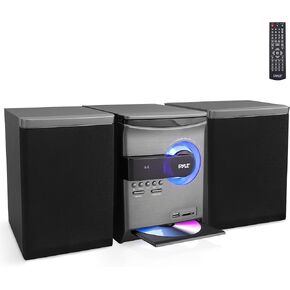 Pyle Home Stereo Shelf System - 30W Wireless BT Streaming with CD Player, FM Radio, USB & SD Card Playback, 2-Way Music Crisp-Sound, Remote Control, Dual Stereo Speakers (Black)