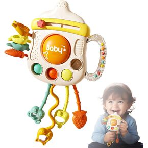 Montessori Pull String Toy,Pull String Toys for Baby,Baby Toys,Pull String Toys for Baby,Teether Toys for Babies 6-12 Months,Teether Toys, (Bright Colors)