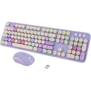 Wireless Keyboard, Cute Colorful 104 Keys Typewriter Retro Round Keycaps Keyboard for PC Laptop,Desktop,Windows, Home and Office Keyboards(Coffee)