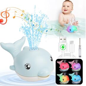 2024 Upgraded Bath Toys, Rechargeable Baby Bath Toys, Dolphin Spray Water Light Up Musical Toys 6-12 12-18 Months, Sprinkler Water Pool Bathtub Toys for Toddlers 1-3 2-4 Boys Girls Infant Kids - Blue