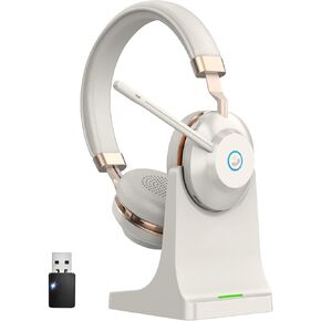 Bluetooth Headset, Wireless Headset with Microphone Noise Canceling & USB Dongle, V5.2 Bluetooth Headphones with Charging Base, 45Hrs Talktime for Office/PC/Laptop/Call Center/Meeting/Teams