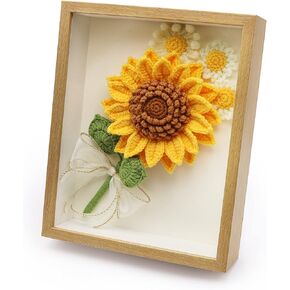 Crochet Bouquets Photo frame, crochet sunflower and,daisy, Hand-Knitted Yarns to Make Sunflower Photo frame,Home & Office for wall decor, office decor, Desktop decoration,finished prod (yellow)