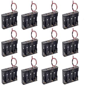 12pcs AA Battery Holder 4X 1.5V AA Battery Holder 4AA Battery Holder Case with Wires