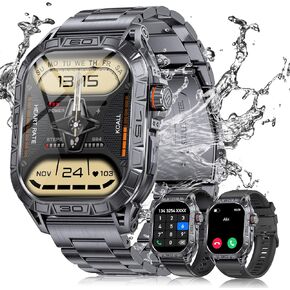 LIGE Military Smart Watch for Men(Call Receive/Dial) with 3 Straps,1.96"HD Big AMOLED Rugged Smartwatch for iPhone/Android Phone,Upgraded Fitness Tracker 5ATM Waterproof/Heart Rate/Sleep Monitor,Black
