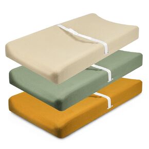Muslin Changing Pad Cover, MomK!ds 3 Pack Changing Table Cover with Safety Straps Holes, Stretch Ultra Soft Diaper Changing Pad Sheets, Changing Table Sheets Fit 32"/34" x 16" Pads (Flamingo)