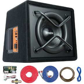 12 inch 1400W Powered Car Subwoofer Enclosure Vented Box, Car/Truck Audio Sub Built in Amplifier,with amplifier Wiring Kits and wired remote control
