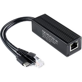 Industrial Gigabit PoE Splitter with IEEE 802.3af/at-Compliant 10/100/1000Mbps,Power Over Ethernet Splitter Adapter for Raspberry Pi 5 4B 3B+ 3B/Network Camera, 5V 5A 25W Output, USB Type-C Port