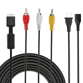 Power Cord and AV Cable for PS1 PS2 PS3, PS2 PS3 AV Cable, AV to RCA Cord for PlayStation 2 3 /PS2/PSX/PS3 Slim (6FT), RCA AV Cable Replacement Set