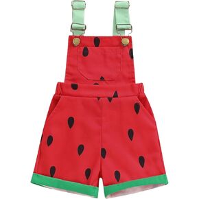 Emmababy Toddler Watermelon Suspender Shorts Baby Girl Denim Romper Sleeveless Straps Jumpsuit Kids Wide Leg Jeans Overalls