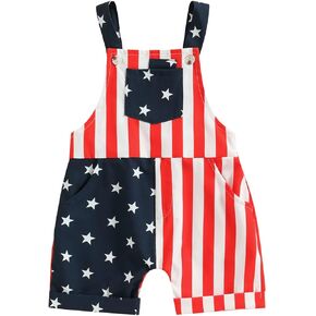 Toddler Boy Girl Overalls Fourth of July American Flag Overalls Shorts Kids Summer Suspender Jumpsuit Romper Outfit